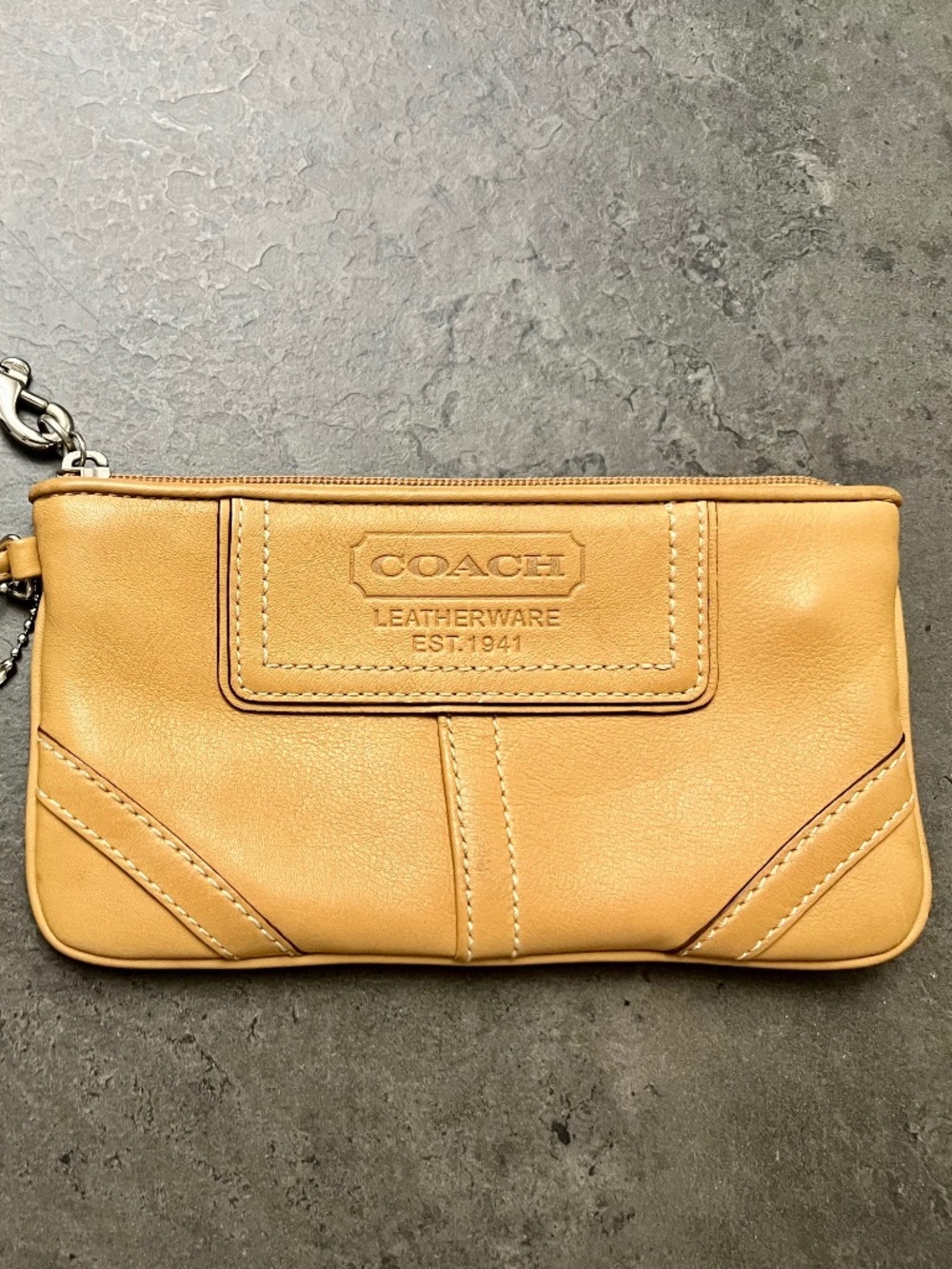 Coach Leatherware Wristlet Tan Embossed Leather Clutch Bag